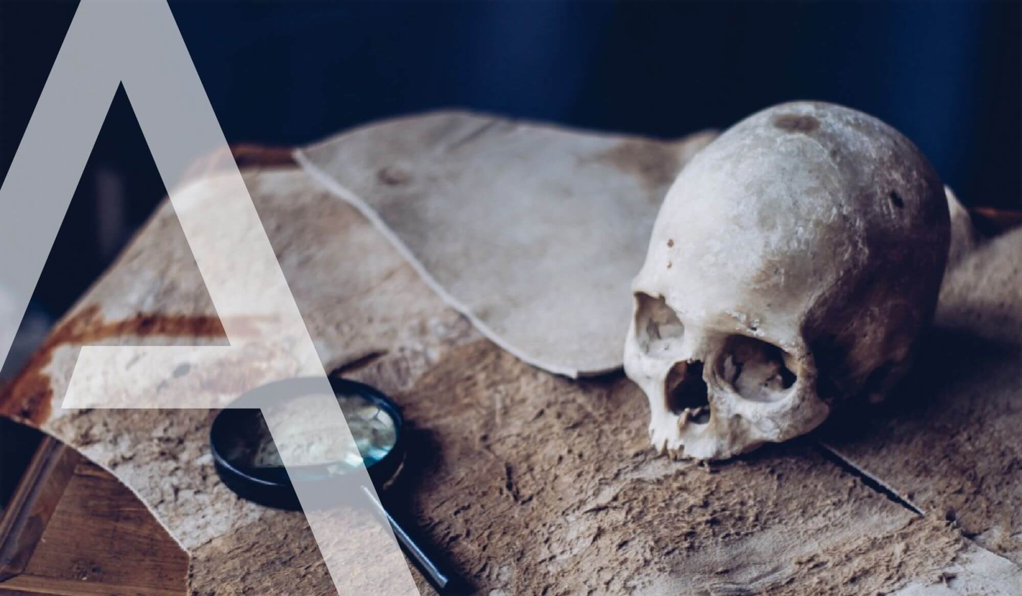 Conceptual image of a crane and magnifying glass illustrating the analysis of historical human population movements