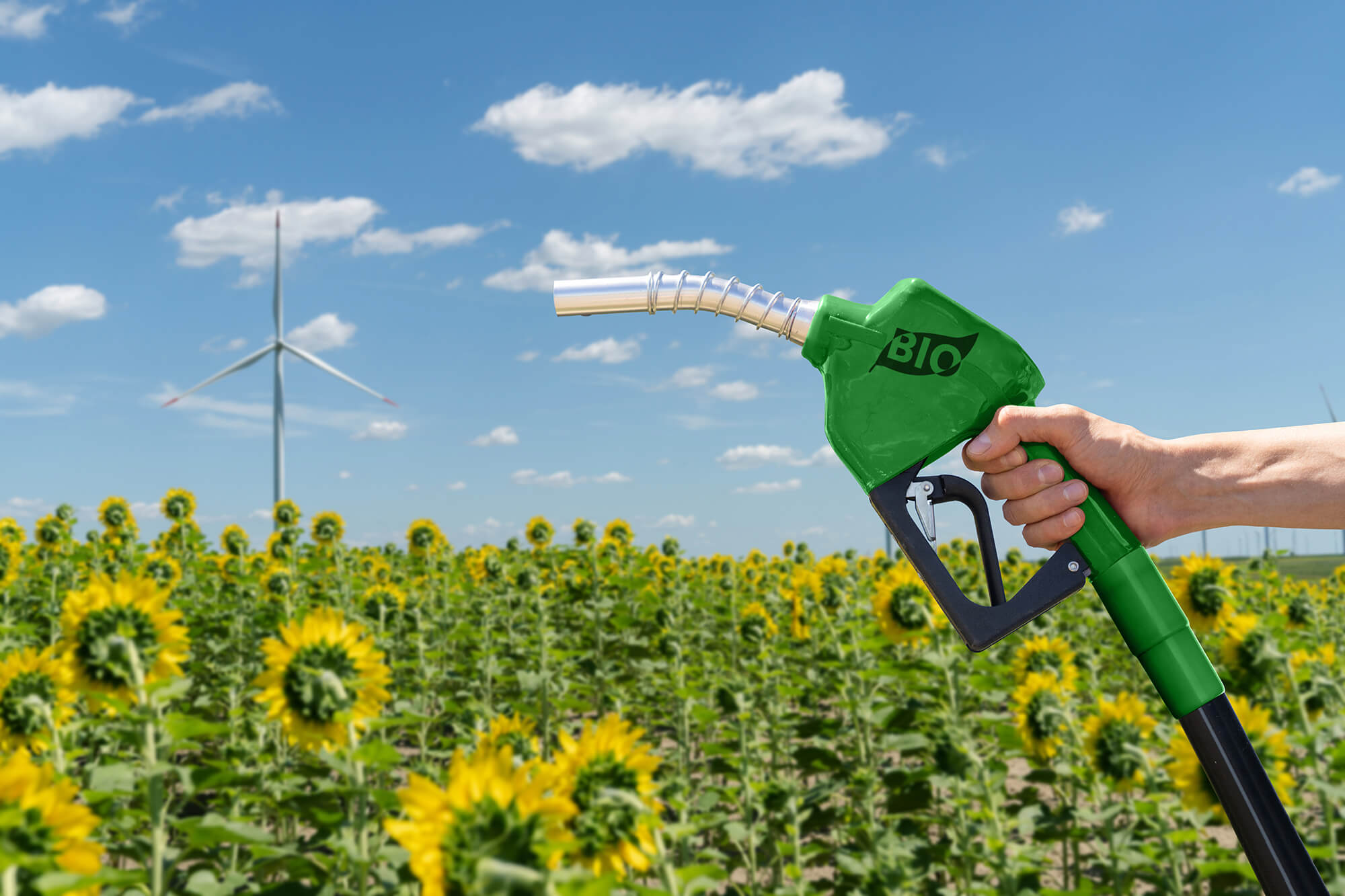 Fuel pump in a sunflower field