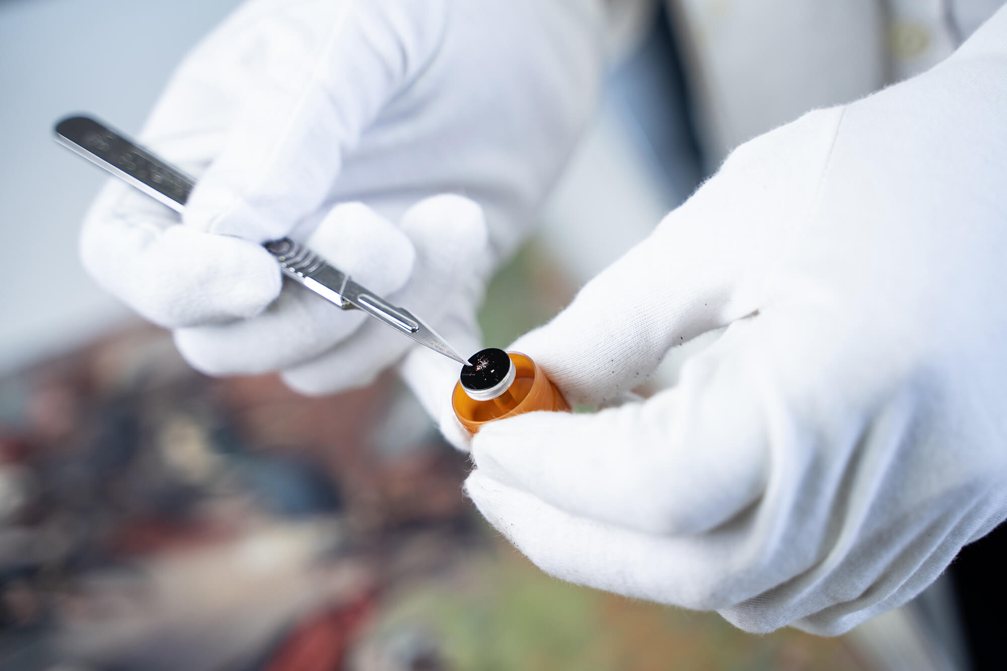Close-up of a pigment sample from a painting