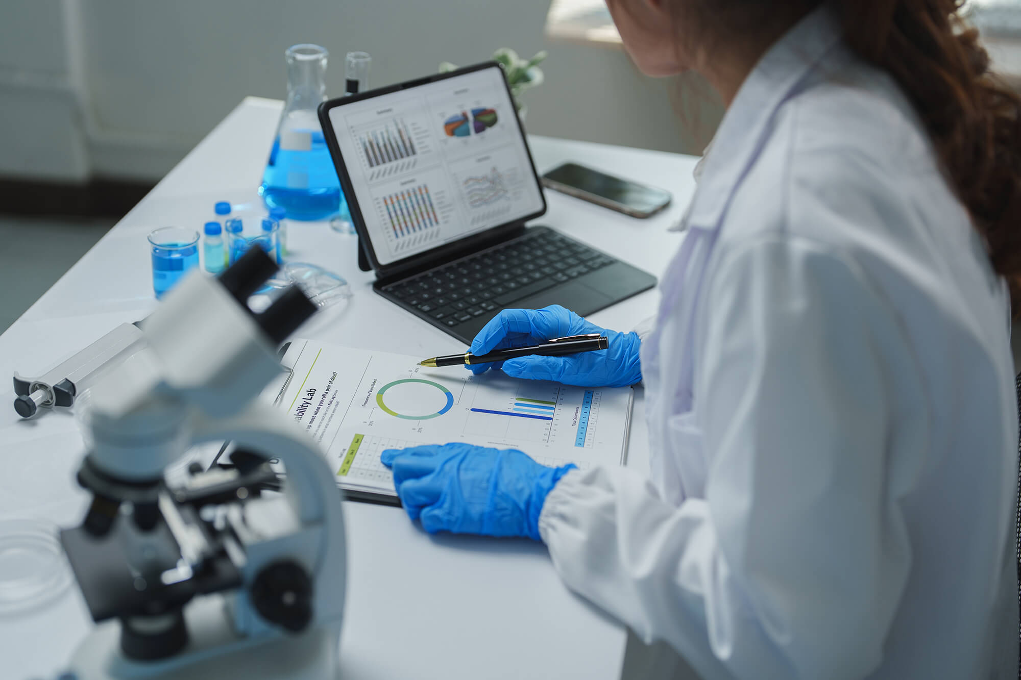 Scientist analyzing results