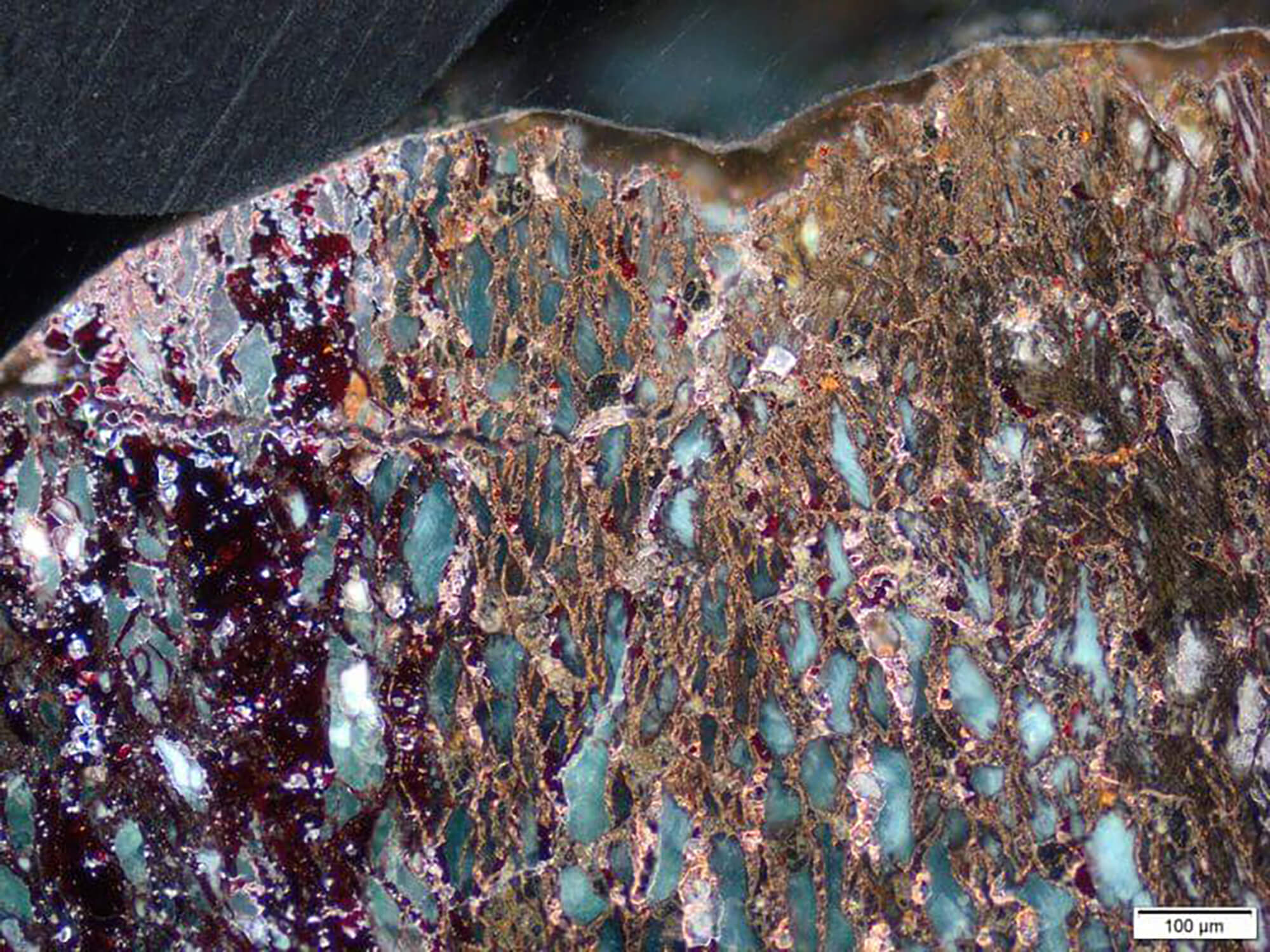 Microscope close-up of metal corrosion