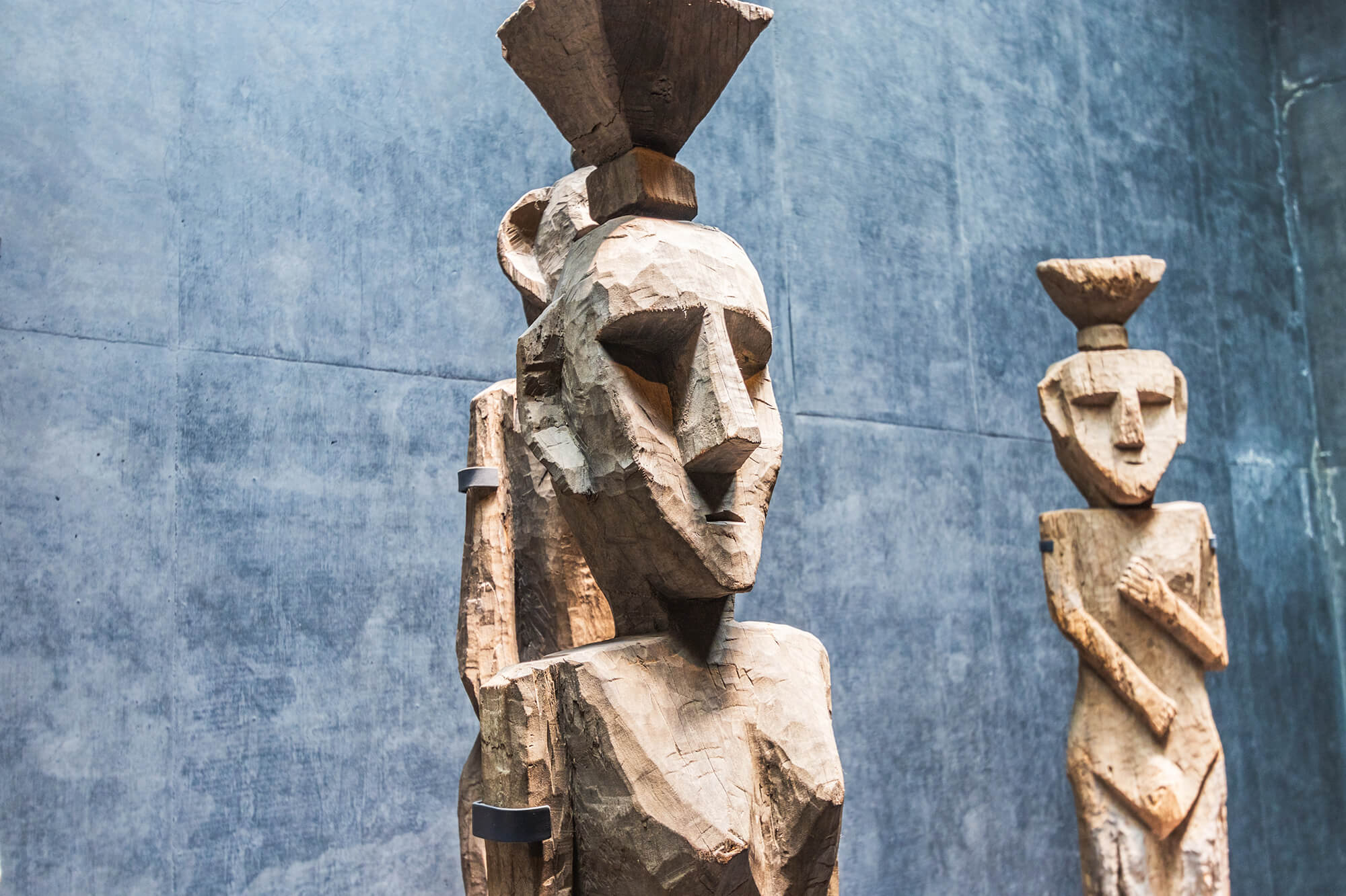 Carved wooden statue with detailed craftsmanship